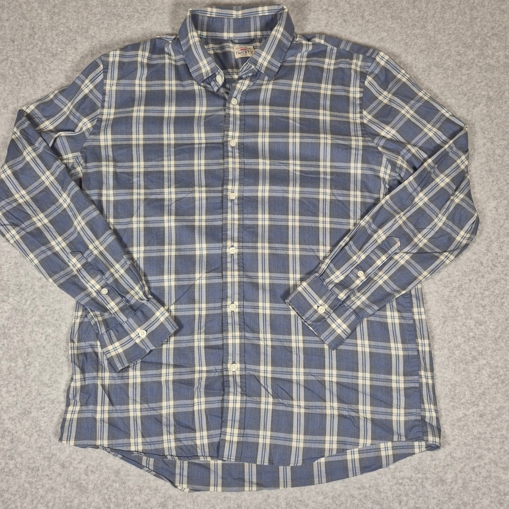 Faherty Movement Shirt Mens XL Blue Plaid Button Down Performance Long Sleeve
